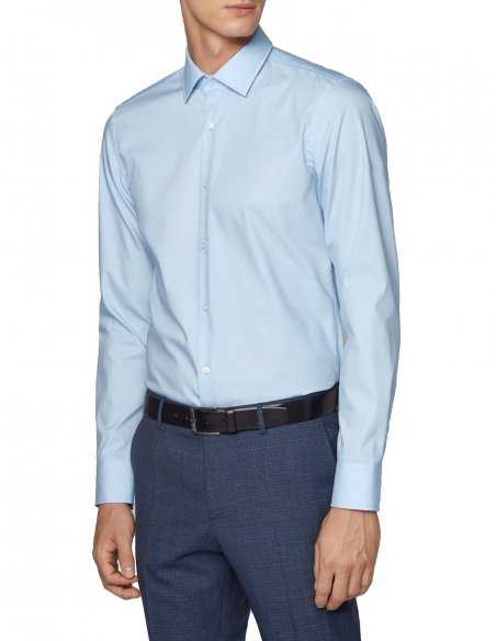 Chemise Boss bleu ciel pour homme business, poignets carrés, en coton, col kent, polyvalente