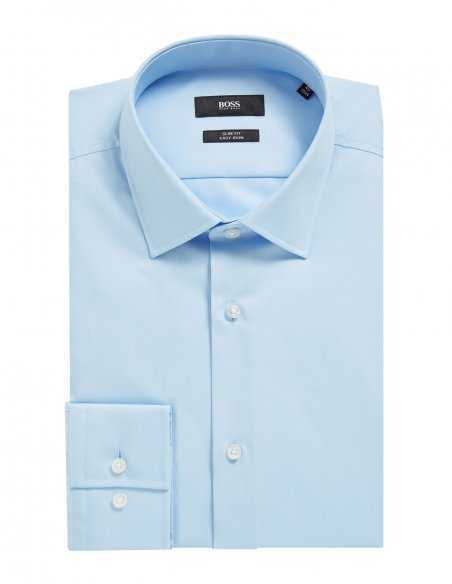Chemise Boss bleu ciel pour homme business, poignets carrés, en coton, col kent, polyvalente