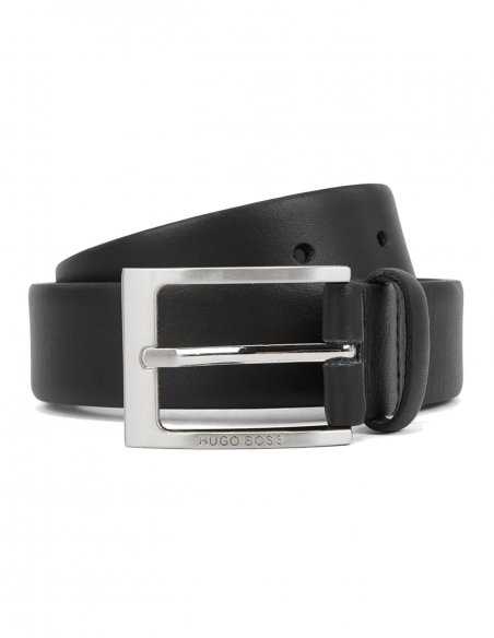 Boss Black - Ceinture en cuir noir avec boucle métallique