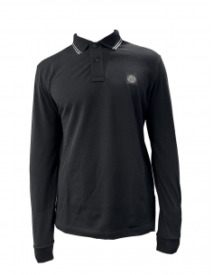 Polo Noir À Manches Longues - Stone Island pour homme