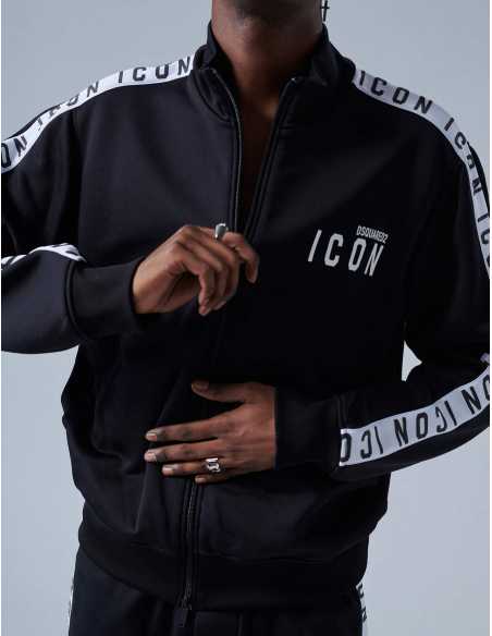 Veste Zippée Icon À Bandes Latérales Noire - Dsquared2 pour homme