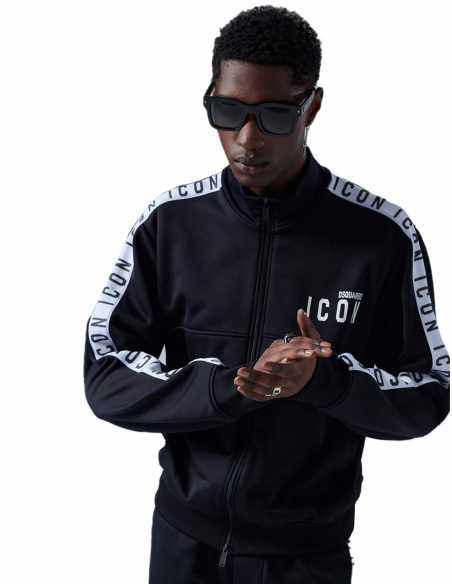 Veste Zippée Icon À Bandes Latérales Noire - Dsquared2 pour homme