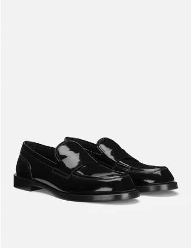 Mocassins En Cuir De Veau Noir Brillant - Dolce & Gabbana pour homme