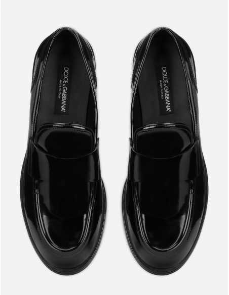 Mocassins En Cuir De Veau Noir Brillant - Dolce & Gabbana pour homme