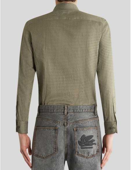 Chemise Verte En Coton Imprimée Micro Motif Géométrique - Etro