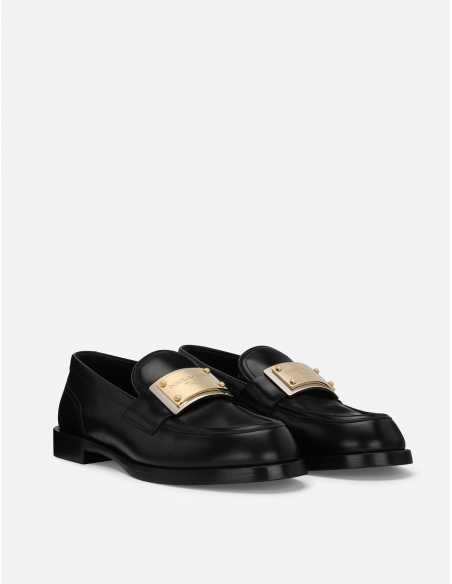 Soulery | Mocassins En Cuir De Veau Brossé Noirs Dolce&Gabbana de travers | Toulouse