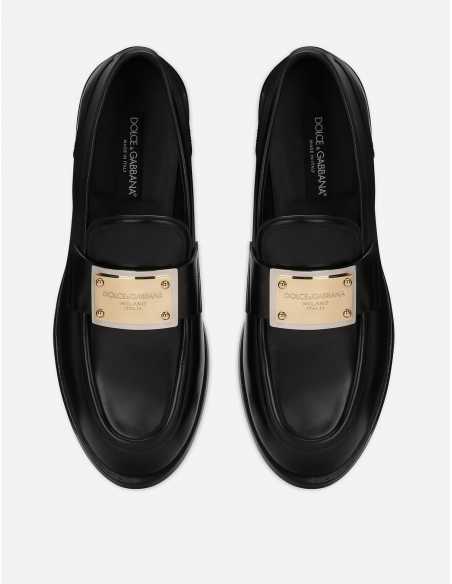 Soulery | Mocassins En Cuir De Veau Brossé Noirs Dolce&Gabbana de dessus | Toulouse