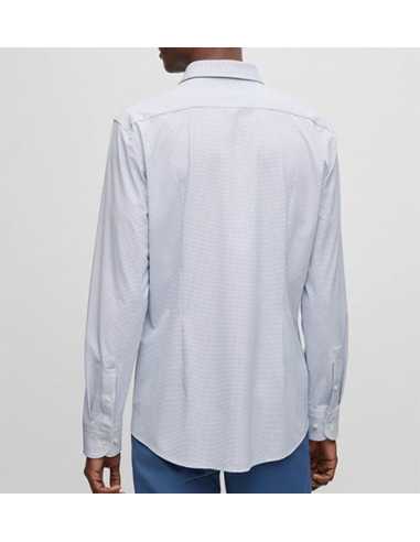 Chemise Slim Fit Structuré Bleu Foncé Boss Homme portée de dos | Toulouse Soulery