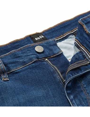 Jean Regular Fit Denim Stretch Bleu Foncé Boss Homme de face zoom sur l'ouverture du jean | Toulouse Soulery