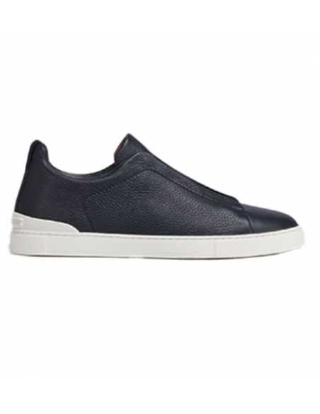 Baskets Baskets Triple Stitch™ En Cuir De Cerf Bleu Marine Zegna Homme | Toulouse Soulery Vu De Côté