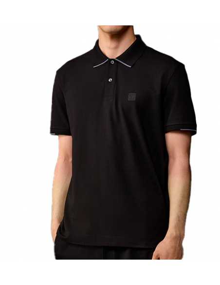 Polo en Piqué Stretch Metropolis Series Noir C.P Company Homme présenté porté de face | Toulouse Soulery