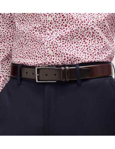 Ceinture en cuir marron foncé Boss Homme présentée portée de face | Toulouse Soulery