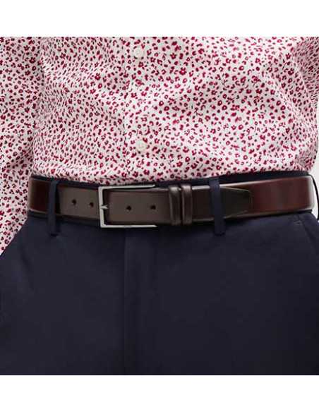 Ceinture en cuir marron foncé Boss Homme présentée portée de face | Toulouse Soulery