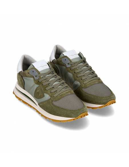 Sneakers Tropez en Daim Kaki Philippe Model Homme présentées de face | Toulouse Soulery