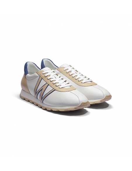 Baskets "On My Way" Blanc, Beige Et Bleu J.M.WESTON Homme présentées de 3/4| Toulouse Soulery