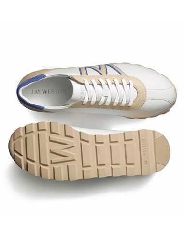 Baskets "On My Way" Blanc, Beige Et Bleu J.M.WESTON Homme présentées de dessous | Toulouse Soulery