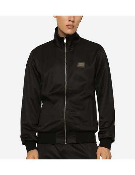 Sweat En Jersey Technique Zippée À Logo Noir Dolce & Gabbana Homme présenté porté de face | Toulouse Soulery
