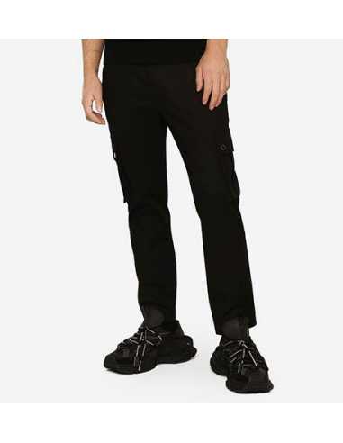 Pantalon Cargo en Coton avec Plaquette à Logo Noir Dolce & Gabbana Homme porté de face |Toulouse Soulery