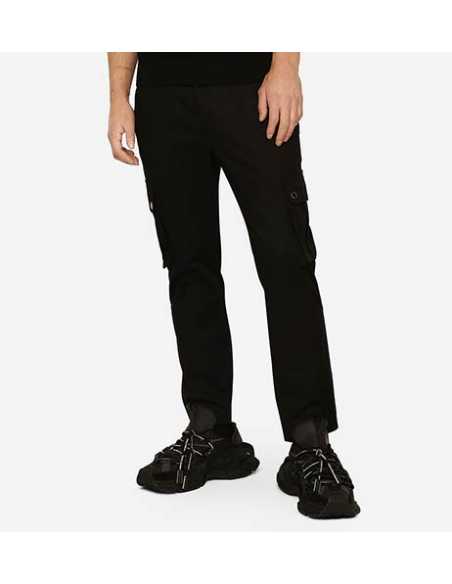 Pantalon Cargo en Coton avec Plaquette à Logo Noir Dolce & Gabbana Homme porté de face |Toulouse Soulery