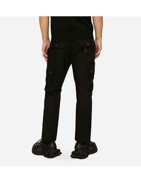Pantalon Cargo en Coton avec Plaquette à Logo Noir Dolce & Gabbana Homme présenté de dos |Toulouse Soulery