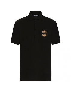 Polo En Piqué De Coton À Broderie Noir Dolce & Gabbana Homme présenté de face | Toulouse Soulery