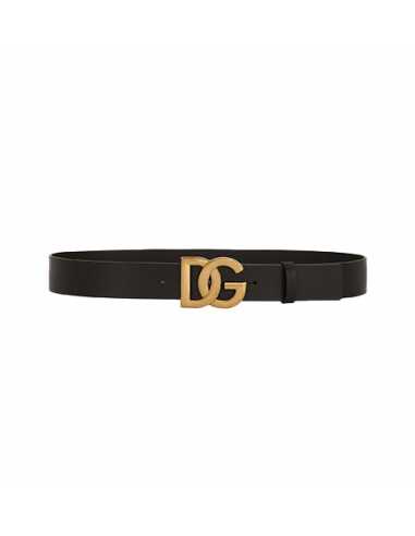 Ceinture en cuir lux avec boucle à logo DG croisé Noir et doré Homme présentée de face | Toulouse Soulery