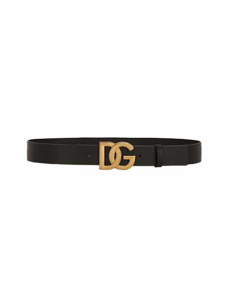 Ceinture en cuir lux avec boucle à logo DG croisé Noir et doré Homme présentée de face | Toulouse Soulery