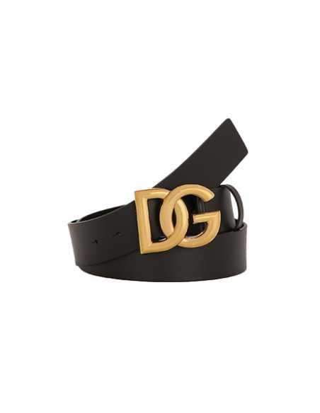 Ceinture en cuir lux avec boucle à logo DG croisé Noir et doré Homme présentée de face 2 | Toulouse Soulery