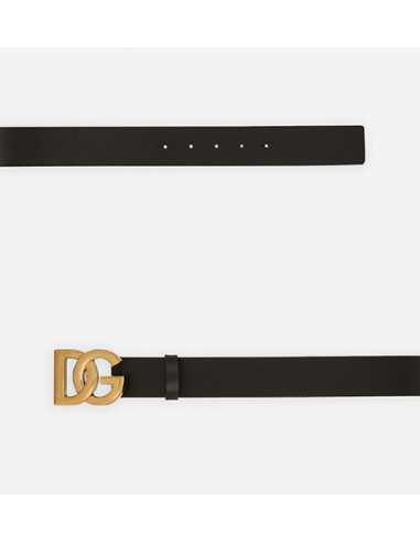 Ceinture en cuir lux avec boucle à logo DG croisé Noir et doré Homme présentée de face 3 | Toulouse Soulery