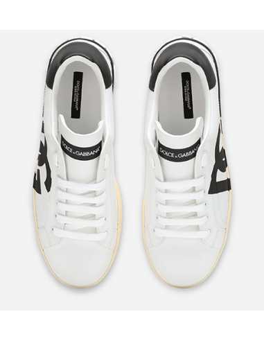 Sneakers Portofino en Cuir de Veau Nappa à Logo DG Imprimé Blanches Homme Dolce & Gabbana présenté de haut | Soulery Toulouse