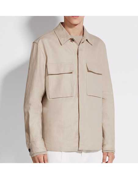 Surchemise en Oasi Lino Beige Clair Zegna Homme porté de face | Toulouse Soulery