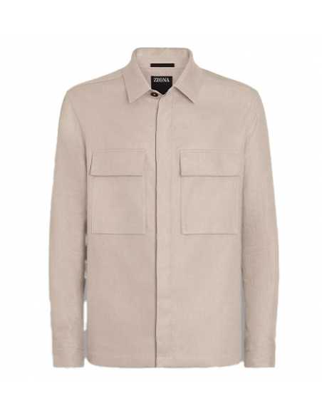 Surchemise en Oasi Lino Beige Clair Zegna Homme présenté de face | Toulouse Soulery