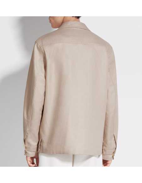 Surchemise en Oasi Lino Beige Clair Zegna Homme présenté de dos | Toulouse Soulery