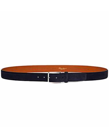 Ceinture Ajustable En Daim Bleue Santoni Homme présentée de face | Soulery Toulouse