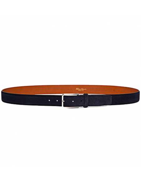 Ceinture Ajustable En Daim Bleue Santoni Homme présentée de face | Soulery Toulouse