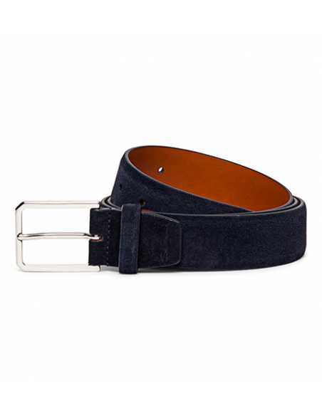 Ceinture Ajustable En Daim Bleue Santoni Homme présentée de face roulée| Soulery Toulouse