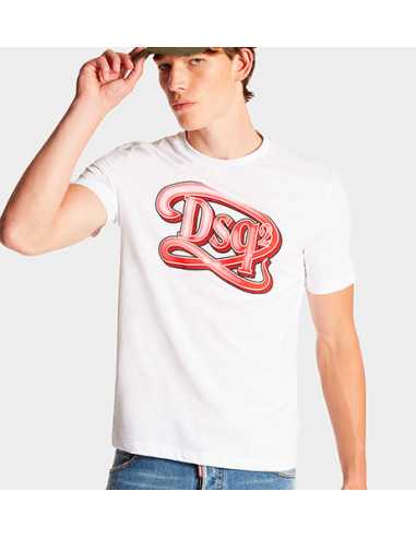 T-shirt DSQ2 Regular Fit Blanc et Rouge Dsquared2 Homme présenté porté de face | Toulouse Soulery T-shirt DSQ2 Regular Fit Blanc et Rouge Dsquared2 Homme présenté porté de face | Toulouse Soulery