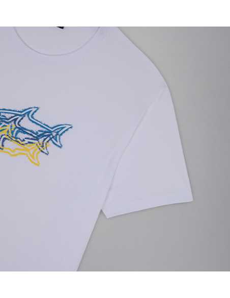 T-shirt À Imprimé Shark Multicolore Blanc Paul & Shark Homme présenté zoom de face | Toulouse Soulery