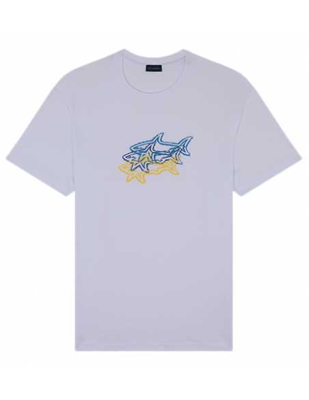 T-shirt À Imprimé Shark Multicolore Blanc Paul & Shark Homme présenté de face | Toulouse Soulery
