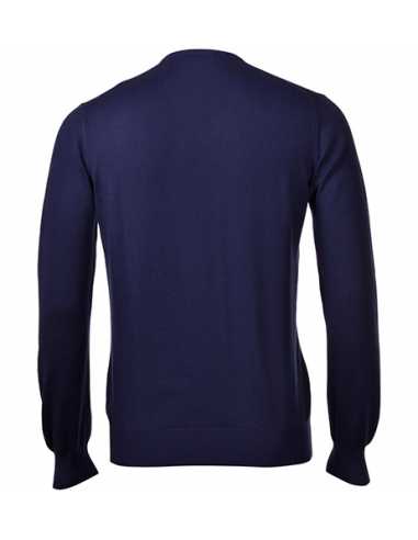 Pull V Neck En Coton Bleu Marine Gran Sasso Homme présenté de dos | Toulouse Soulery