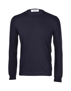 Pull Col Rond en Maille de Coton Bleu Marine Gran Sasso Homme présenté de face | Toulouse Soulery