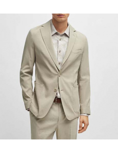 Veste Droite Slim Fit En Lin Mélangé Beige Boss Homme présentée de face | Toulouse Soulery 2