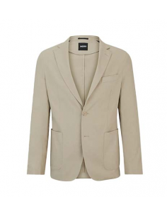Veste Droite Slim Fit En Lin Mélangé Beige Boss Homme présentée de face | Toulouse Soulery
