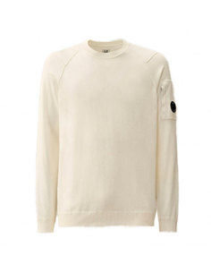 Pull Tricoté Sea Island Blanc C.P Company Homme présenté de face | Toulouse Soulery