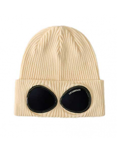 Bonnet Goggle Tricoté En Coton Beige C.P Company présenté de face | Toulouse Soulery