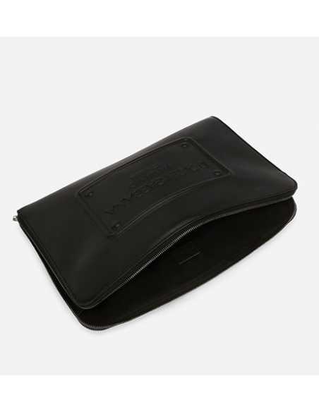 Grande Pochette En Cuir De Veau À Logo En Relief Noire Dolce & Gabbana présentée de dessus | Toulouse Soulery
