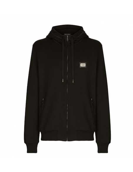 Sweat À Capuche Zippé En Jersey Noir D&G présenté de face | Toulouse Soulery