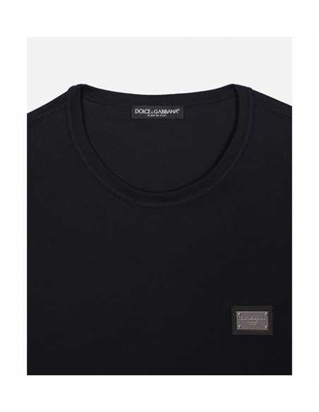 T-shirt En Coton Marine Avec Étiquette Griffée D&G zoom sur le logo | Toulouse Soulery