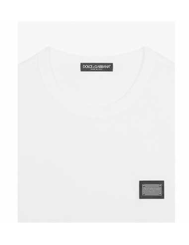 T-shirt En Coton Blanc Avec Étiquette Griffée D&G zoom sur le logo | Toulouse Soulery