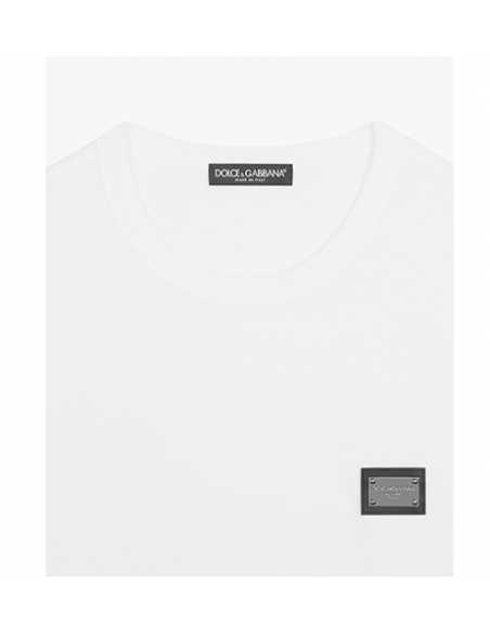 T-shirt En Coton Blanc Avec Étiquette Griffée D&G zoom sur le logo | Toulouse Soulery